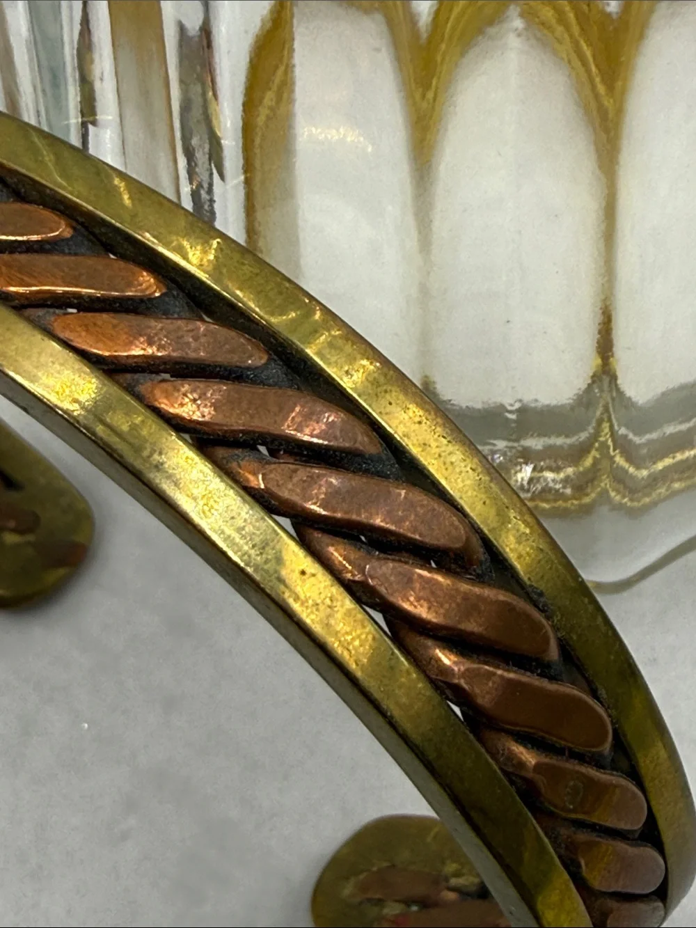 Vintage Two-Tone Braided Metal Cuff Bracelet - Copper & Brass thick heavy piece